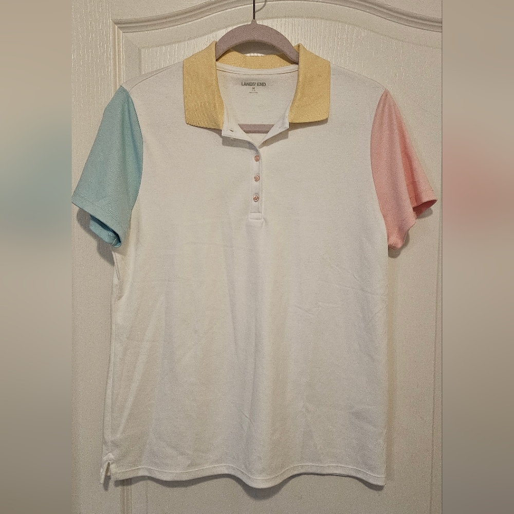 Lands End Pastel Color Block Polo